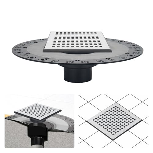 Uni-Green Shower Drain Kit 6” Compatible with Schluter Shower Pan with Flange for 2” Pipe,Replacement for Schluter Shower Kit, Mission Style Square Shower Floor Drain SS304 Grate and ABS Material - Image 1