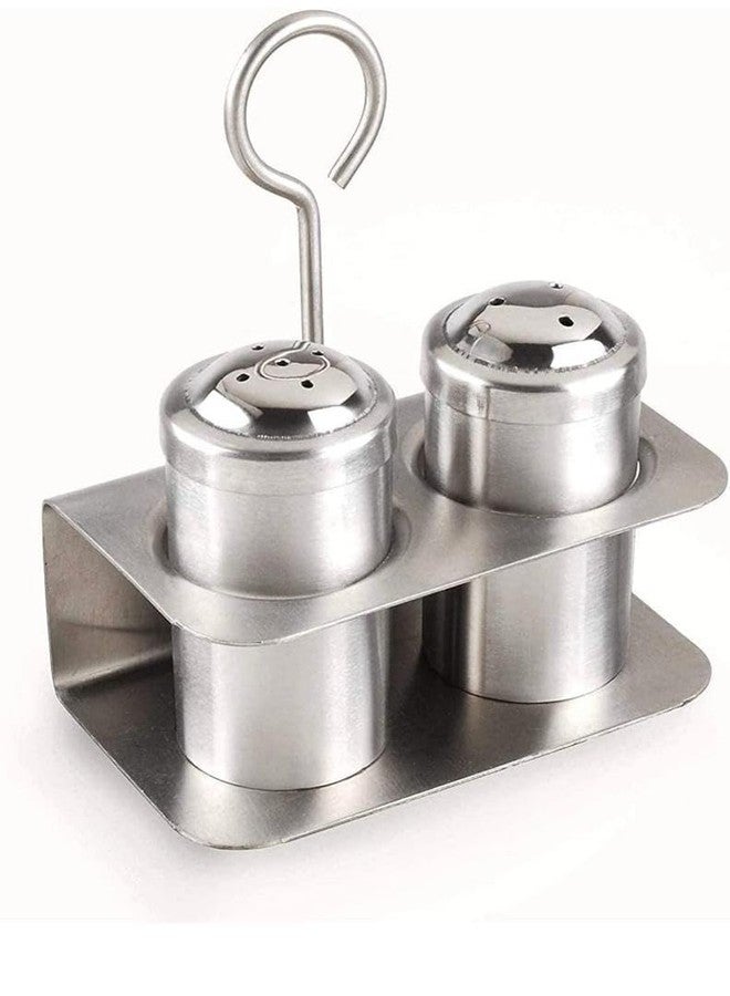 DiBha Stainless Steel Salt Pepper dispenser Shakers with Stand holder tray Set of 2 for Table - Image 1