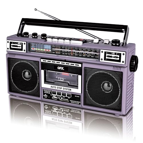 QFX J-220BT Purple Boombox MP3 Conversion from Radio to Cassette with 4-Band (AM, FM, SW1, SW2) Radio with Bluetooth, Dual 3” Speakers, Built-in Microphone, Recorder, and a 3-Band Equalizer - Image 2