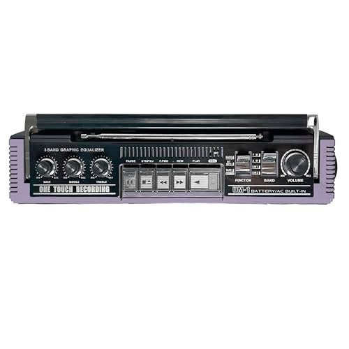 QFX J-220BT Purple Boombox MP3 Conversion from Radio to Cassette with 4-Band (AM, FM, SW1, SW2) Radio with Bluetooth, Dual 3” Speakers, Built-in Microphone, Recorder, and a 3-Band Equalizer - Image 5