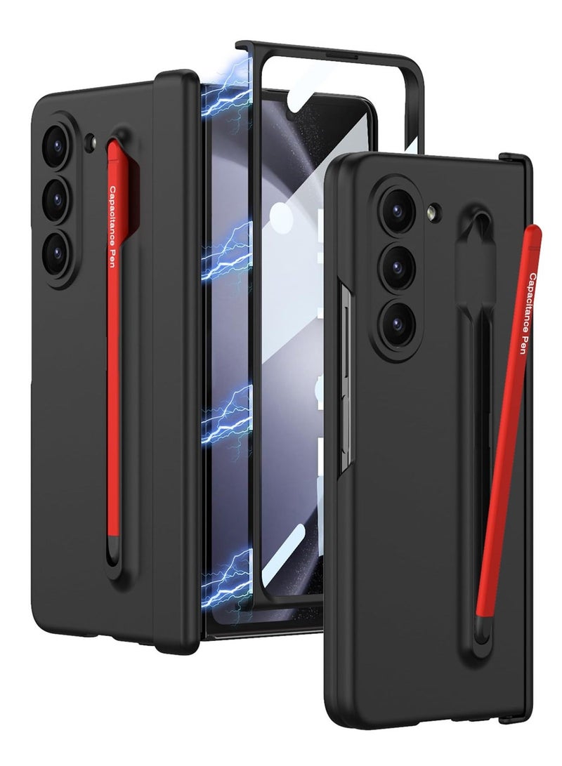 واي آند دي Case Compatible with Samsung Galaxy Z Fold 5 5g Case, Red S Pen & Hinge Protection, Magnetic Plating Protective Cover Screen Protector for Phone (Black) - Image 1