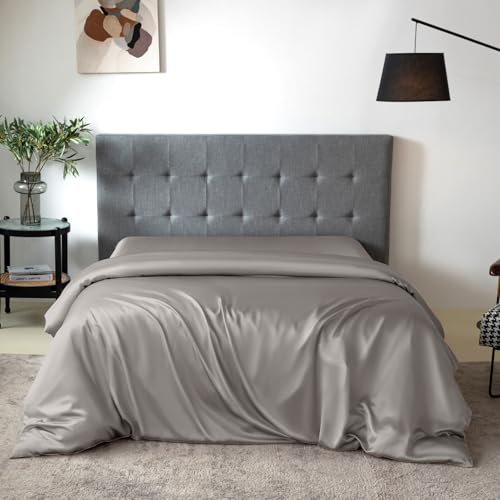 THXSILK Silk Duvet Cover, 100% 7A+ Mulberry Silk Comforter Cover, Seamless, Breathable, Easy Care Zipper Closure, 1 Duvet Cover Only - Twin, Grey - Image 1