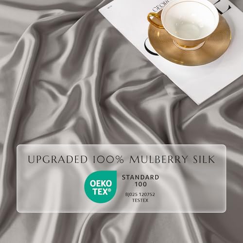 THXSILK Silk Duvet Cover, 100% 7A+ Mulberry Silk Comforter Cover, Seamless, Breathable, Easy Care Zipper Closure, 1 Duvet Cover Only - Twin, Grey - Image 3