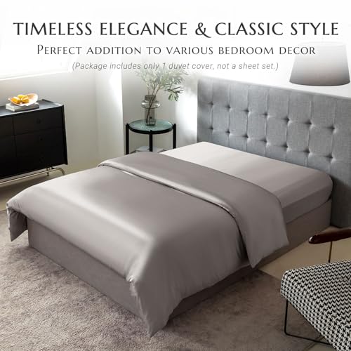 THXSILK Silk Duvet Cover, 100% 7A+ Mulberry Silk Comforter Cover, Seamless, Breathable, Easy Care Zipper Closure, 1 Duvet Cover Only - Twin, Grey - Image 2