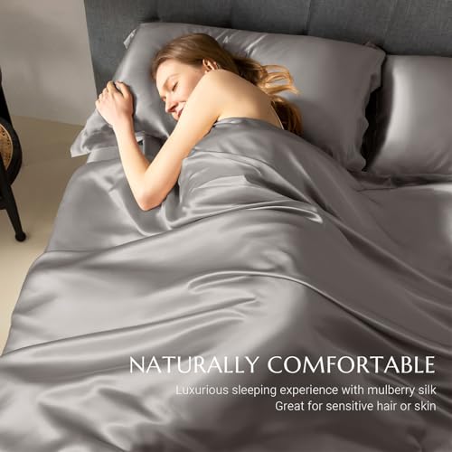 THXSILK Silk Duvet Cover, 100% 7A+ Mulberry Silk Comforter Cover, Seamless, Breathable, Easy Care Zipper Closure, 1 Duvet Cover Only - Twin, Grey - Image 5