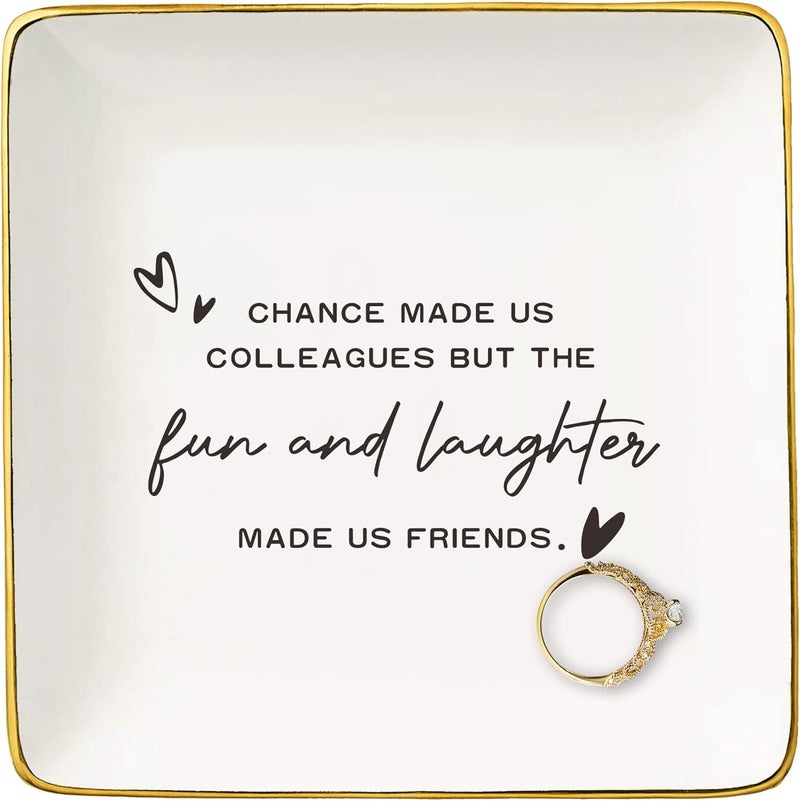 NZY Office Friendship Gift,Colleague Appreciation Gift,Co-worker Retirement Keepsake,Friends Leaving,Goodbye,Promotion,Farewell Present-Jewelry Tray Trinket Holder Ring Dish-Chance Made Us Colleagues - Image 1