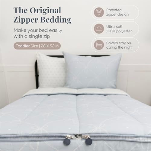 Beddy's Beddys Ribbon Bow Theme Durable Zipper Bedding for Kids Bed in a Bag White Striped Sheets with Baby Blue Comforter Includes Pillowcase Sham Toddler - Image 3