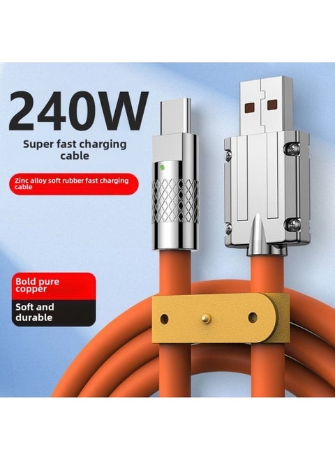 Bold 240W Data Line Typec Fast Charging For Huawei Glory Xiaomi Mobile Phone Tablet Typec Charging Line 7A-Color:Flamingo Orange [bold 1 Pack] Flat Round Blind Plug- 1.0m [official Premium Bold] Flash Charging With Night Light