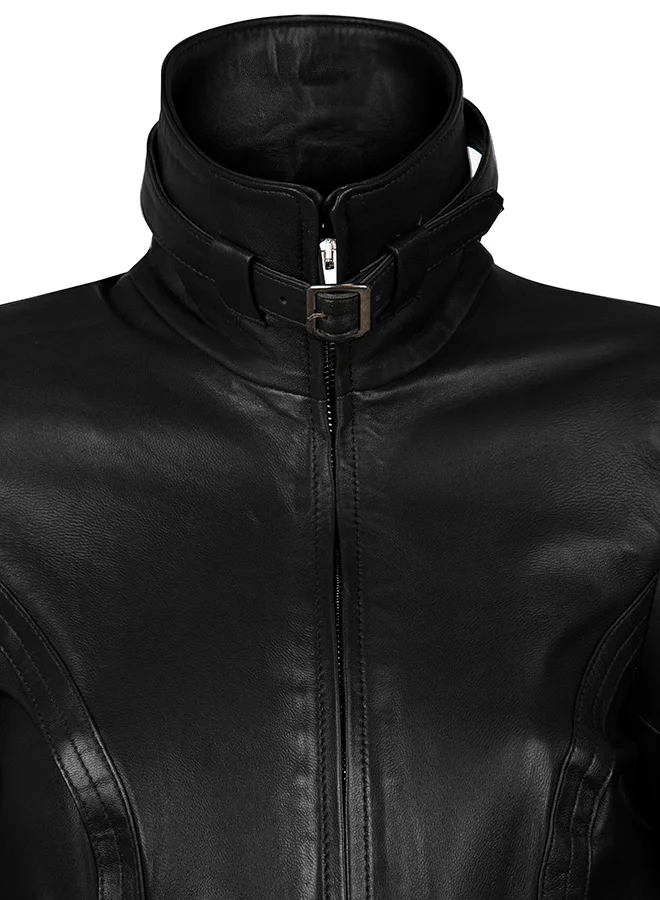 فيليكس هاردي جاكيت كلاسيكي أسود بجلد أصلي وحزام