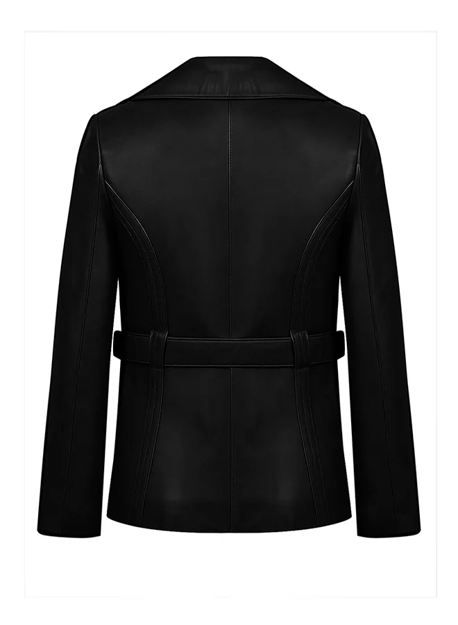 فيليكس هاردي جاكيت كلاسيكي أسود بجلد أصلي وحزام