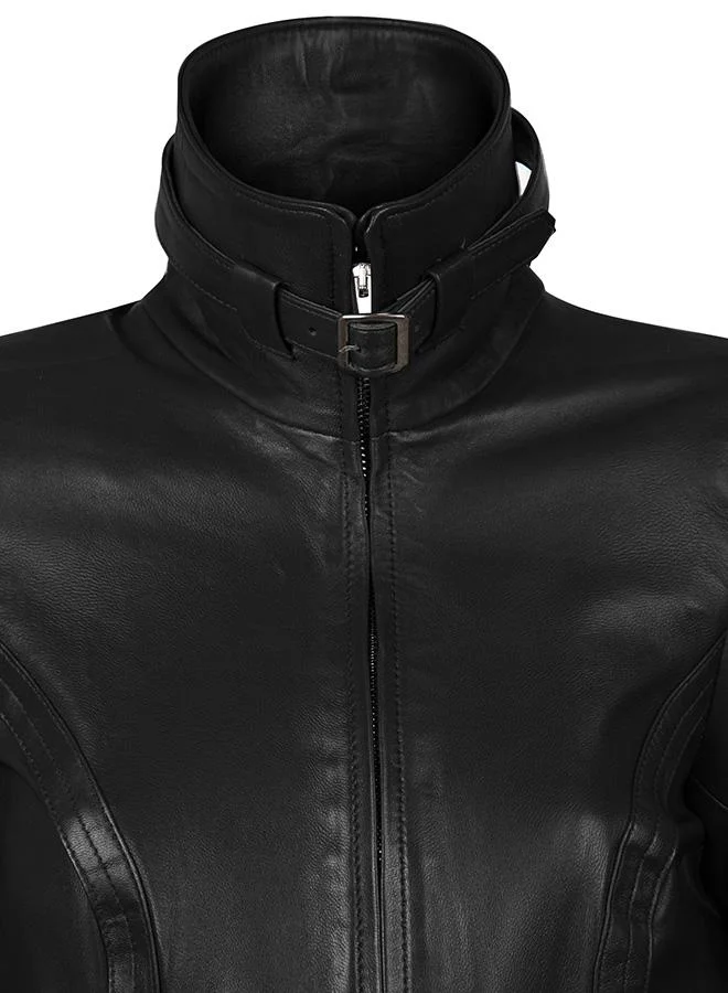 Felix Hardy Black Genuine Leather Black Classic Jacket with Belt for Women | Best Price UAE