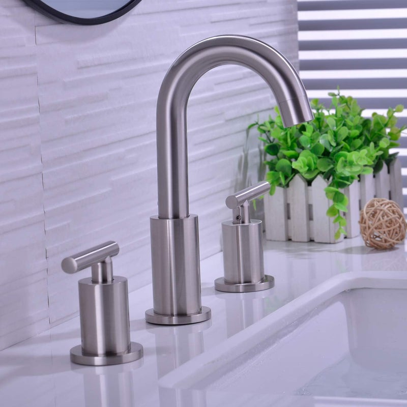 TRUSTMI 2-Handle 8 inch Widespread Brass Bathroom Sink Faucet with Pop Up Drain Assembly and cUPC Water Supply Hoses, Brushed Nickel - Image 2