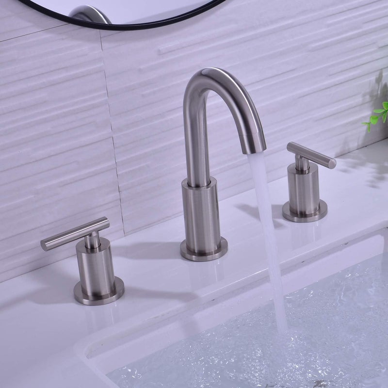 TRUSTMI 2-Handle 8 inch Widespread Brass Bathroom Sink Faucet with Pop Up Drain Assembly and cUPC Water Supply Hoses, Brushed Nickel - Image 3
