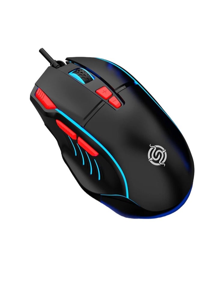 Q6 Wired USB Gaming Mouse, Adjustable High Precision Dpi Computer Mouse, Glowing Ergonomic Design Gaming Mice, Durable 8 on Stylish Mouse For Laptop PC Computer, (Black) - Image 1