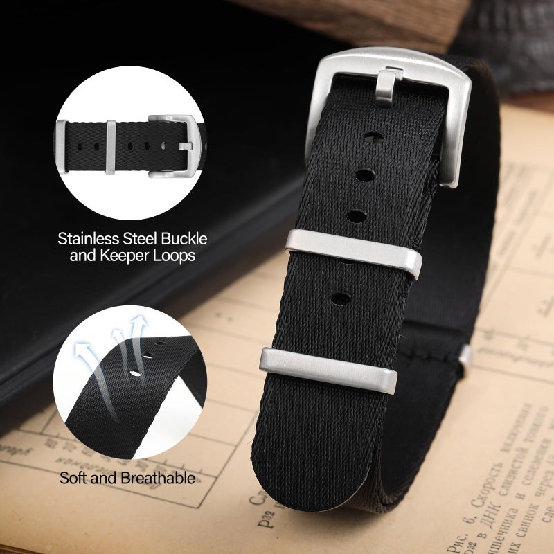 watchdives Nylon Watch Band 18mm 20mm 22mm Multicolor Replacement Watch Straps for Men Women (Black Silver, 20mm) - Image 2