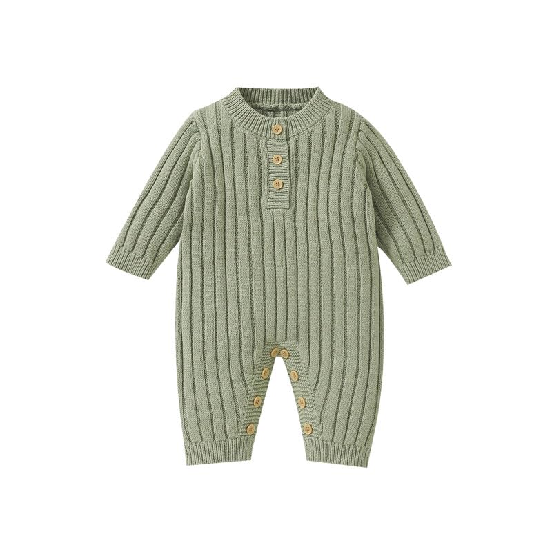 Neiwech Baby Boy Girl Romper Newborn Infant Knit Striped Solid Long Sleeve One Piece Jumpsuit Clothes Green Preemie - Image 1