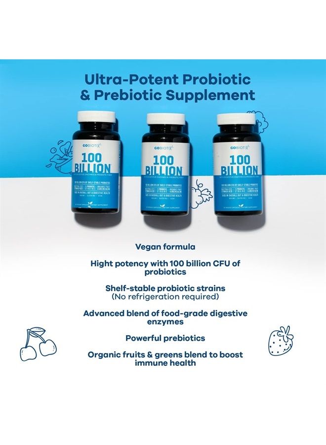 GoBiotix 100 Billion with Probiotics, Prebiotics + Digestive Enzymes Blend - High Potency with 100 Billion CFU - Enhanced with Organic Fruit + Organic Greens Blend - Vegan, Non-GMO - 30 Capsules - Image 5