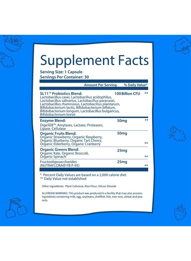 GoBiotix 100 Billion with Probiotics, Prebiotics + Digestive Enzymes Blend - High Potency with 100 Billion CFU - Enhanced with Organic Fruit + Organic Greens Blend - Vegan, Non-GMO - 30 Capsules - Image 2