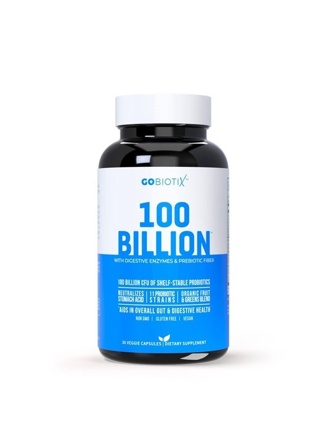 GoBiotix 100 Billion with Probiotics, Prebiotics + Digestive Enzymes Blend - High Potency with 100 Billion CFU - Enhanced with Organic Fruit + Organic Greens Blend - Vegan, Non-GMO - 30 Capsules - Image 1