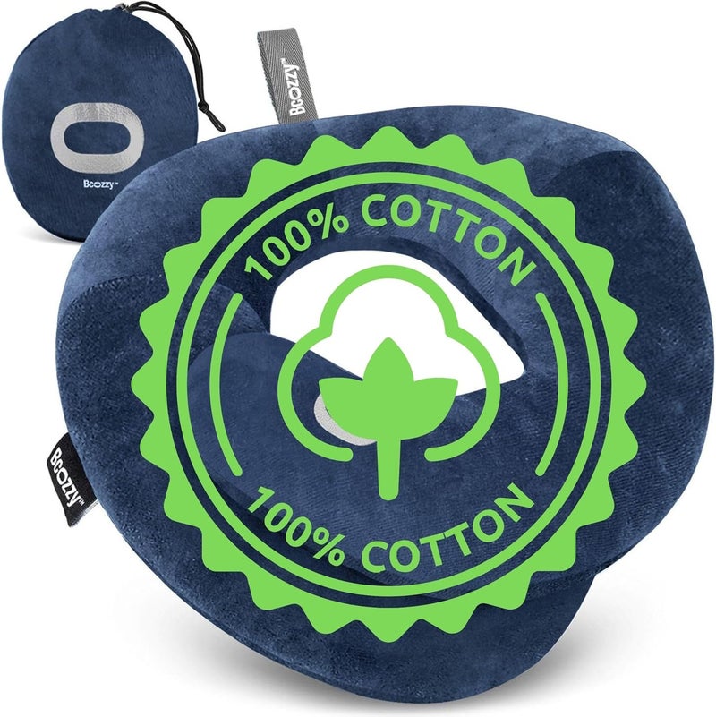 BCOZZY Organic Cotton Double Support Neck Pillow for Travel - 3 Ergonomic Positions for Head, Neck, and Chin Comfort - Ideal for Sleeping Upright on Flights, Cars, and at Home – Large, Navy - Image 2