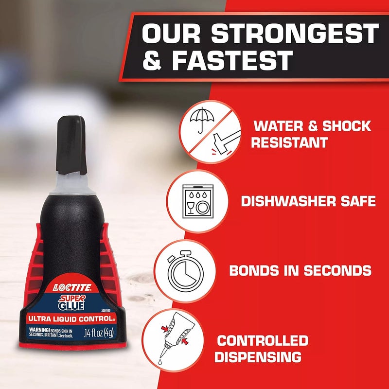 Loctite Super Glue Ultra Liquid Control, 4 Gram Squeeze Bottle, 6 Pack - Clear Superglue for Plastic, Wood, Metal, Crafts, & Repair - Image 3