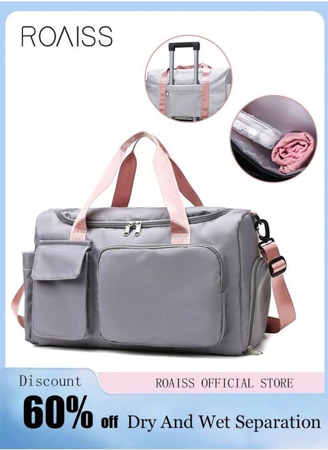 Large Capacity Gym Sacks Waterproof Duffel Bag for Women Men Travel Sports Yoga Grey，Wet and Dry Separation Shoe Compartment Gym Bag for Sports Travel Outdoor Business Trip Work