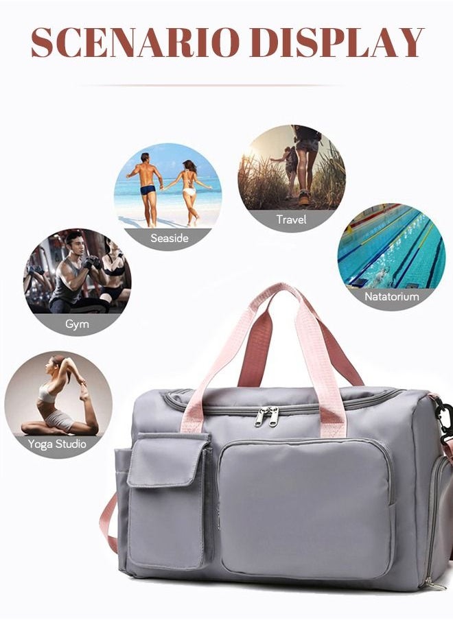 roaiss - Large Capacity Gym Sacks Waterproof Duffel Bag for Women Men Travel Sports Yoga Grey，Wet and Dry Separation Shoe Compartment Gym Bag for Sports Travel Outdoor Business Trip Work - Image 1
