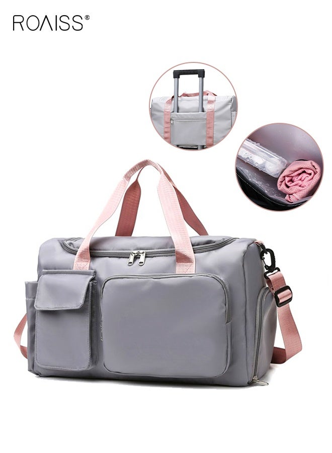 رويس أكياس رياضية ذات سعة كبيرة للجنسين، حقيبة من القماش الخشن مقاومة للماء للنساء والرجال، حقائب معدات اليوغا الرياضية للسفر، رمادية، رطبة وجافة، حجرة أحذية منفصلة، ​​حقيبة صالة الألعاب الرياضية للعمل في الهواء الطلق ورحلات العمل - Image 1