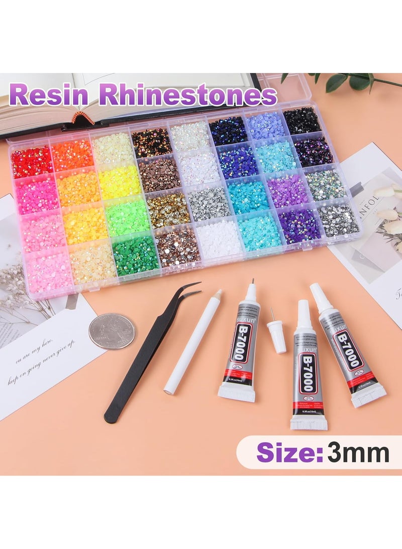 Generic Flat-Back Rhinestone Set (32 Colors, 3mm) – Glue-on stones (includes B7000 adhesive); perfect for decorating tumblers, clothing, nails, and DIY crafts. - Image 4