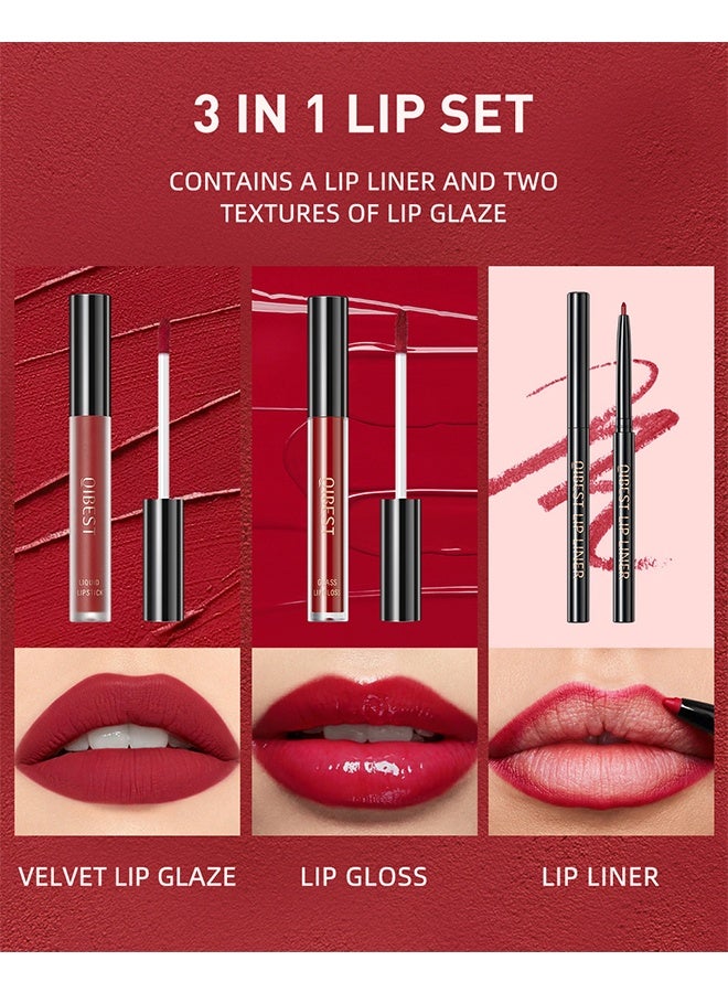 QiBest Trio Lip Set Lip Liner Lip Gloss and Velvet Liquid Lipstick Makeup Set Matte Lip Liner Kit Waterproof Long Lasting Not Fade Liquid Lipstick Kit for Daily Makeup #06 - Image 2