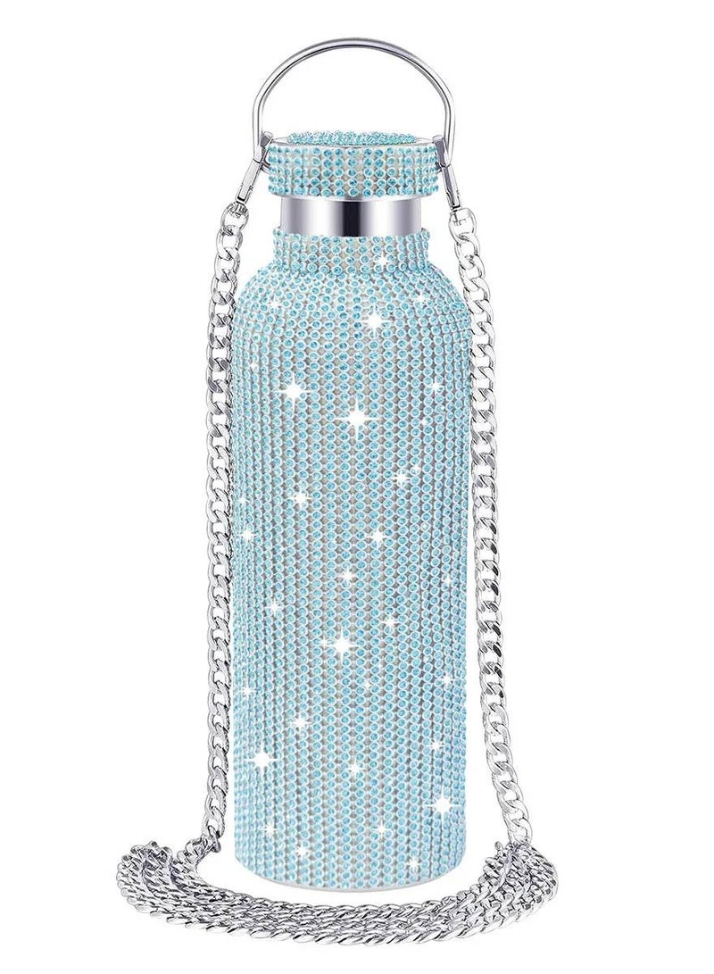 AROAQ 500ml Glitter Tumbler Thermal with Chain Bling Bottle with Lids Stainless Steel for Women Girl Water Bottle - Image 1