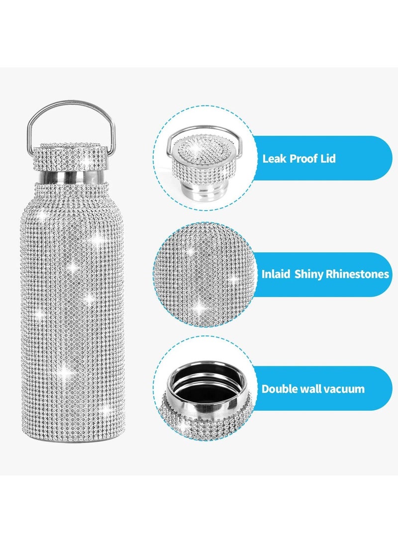 AROAQ 500ml Glitter Tumbler Thermal with Chain Bling Bottle with Lids Stainless Steel for Women Girl Water Bottle - Image 3