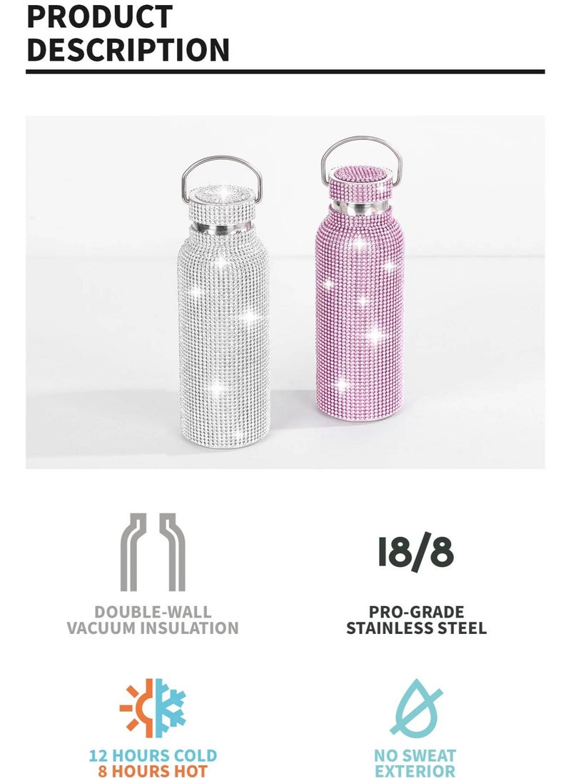 AROAQ 500ml Glitter Tumbler Thermal with Chain Bling Bottle with Lids Stainless Steel for Women Girl Water Bottle - Image 4