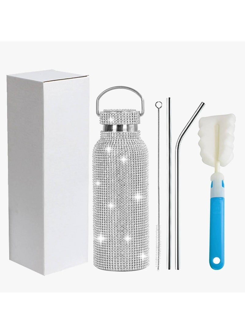 AROAQ 500ml Glitter Tumbler Thermal with Chain Bling Bottle with Lids Stainless Steel for Women Girl Water Bottle - Image 5