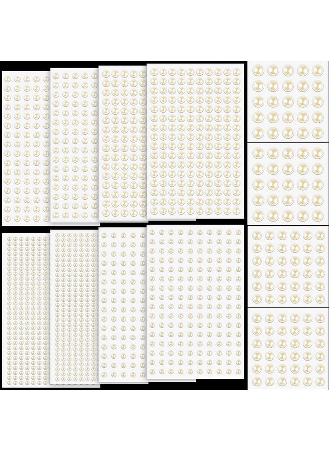 BELLEBOOST 1982 Pcs Of Pearl Stickers 3/4/5/6/8/10Mm Beige Half Round Pearls Self Adhesive Face Gems, Stick On Body Crystal Beads With Quick Dry Makeup Glue For Face Eye Hairmake Up And Craft Diy Decorations  - Image 1