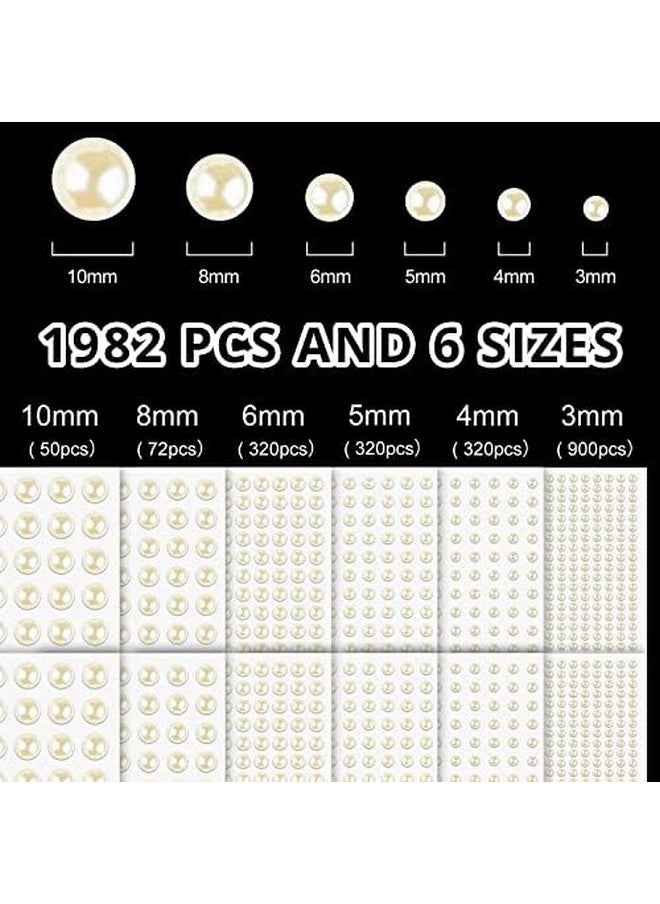 BELLEBOOST 1982 Pcs Of Pearl Stickers 3/4/5/6/8/10Mm Beige Half Round Pearls Self Adhesive Face Gems, Stick On Body Crystal Beads With Quick Dry Makeup Glue For Face Eye Hairmake Up And Craft Diy Decorations  - Image 2