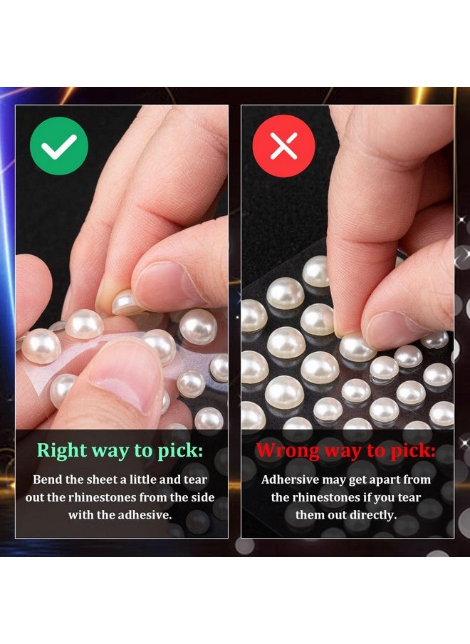 BELLEBOOST 1982 Pcs Of Pearl Stickers 3/4/5/6/8/10Mm Beige Half Round Pearls Self Adhesive Face Gems, Stick On Body Crystal Beads With Quick Dry Makeup Glue For Face Eye Hairmake Up And Craft Diy Decorations  - Image 3