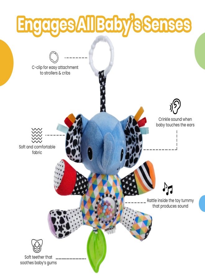 Nuluv Activity Elephant Soft Stroller Toy for Babies, Crinkle Sound, Rattle and Teether, Sensory Development Toy, Baby-Safe Activity Toy for Touch, Hearing and Teething, for Babies 3+ Months - Image 5