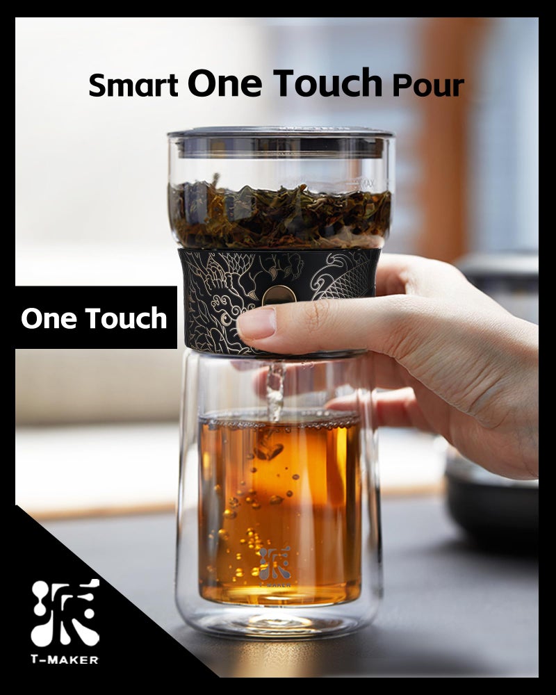 ZENS Cool Glass Teapot with Infuser, Smart One Touch Tea Maker for Loose Tea Diffusers with Insulated Mug and Portable Tea Kits, Enchanted Teapot Alternatives for Tea Lover Gifts - Image 2
