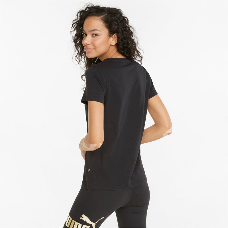 PUMA Essentials+ Metallic Logo Womens Black T-shirt - Image 2