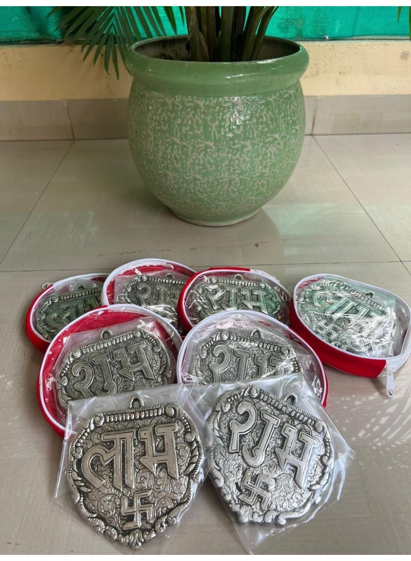 Designer Shubh Labh Pair  / Traditional Oxidized GermanSilver Finish Shubh Labh Wall Hanging Set | Decorative Entrance Plaques with Swastik Motif for Home Temple, Pooja Room & Festive Décor