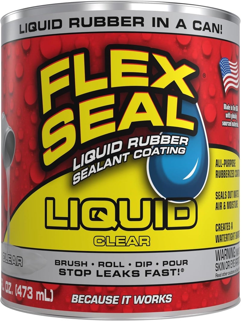 Flex Seal مانع تسرب مطاطي، مقاوم للماء، مرن، قابل للتنفس، ومقاوم للأشعة فوق البنفسجية، إصلاح الأسطح، القبو، المركبات الترفيهية، المخيمات، المقطورات، البحرية، EPDM، البناء، شفاف، 16 أونصة - Image 1