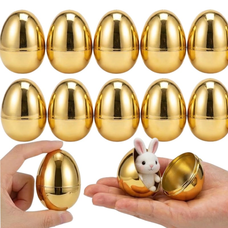 Kiddokids 12PCS Gold Easter Eggs, Metallic Plastic Empty Golden Eggs Fillable for Easter Eggs Hunt, Classroom Prize Supplies, Toys Filling Treats and Party Favors, Basket Stuffers Fillers - Image 1