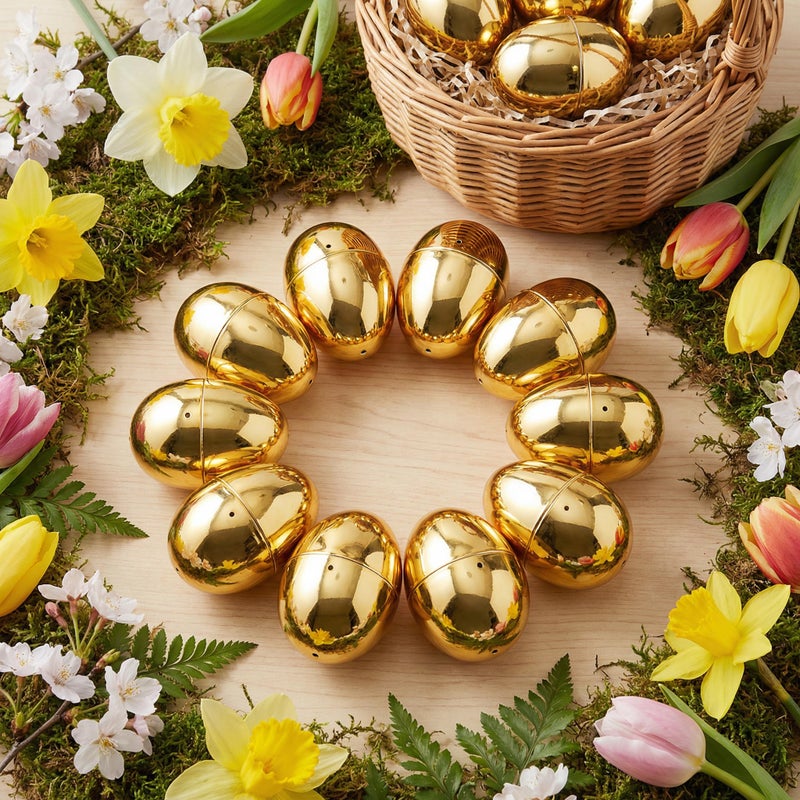 Kiddokids 12PCS Gold Easter Eggs, Metallic Plastic Empty Golden Eggs Fillable for Easter Eggs Hunt, Classroom Prize Supplies, Toys Filling Treats and Party Favors, Basket Stuffers Fillers - Image 3