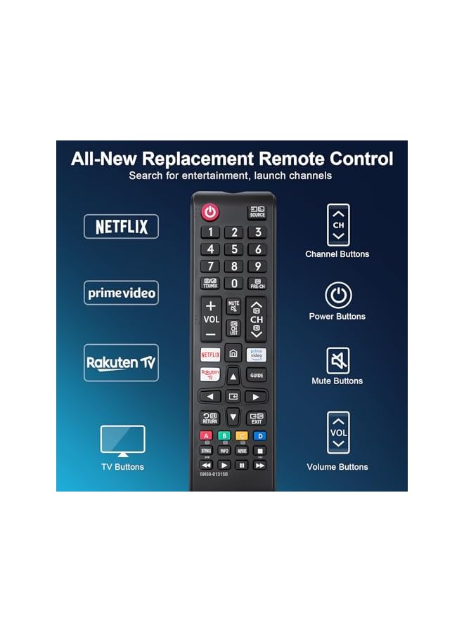 The Bros For Samsung Smart TV Remote Control, Universal Replacement for All Samsung LED QLED SUHD UHD HDR LCD Frame Curved Solar HDTV 3D 4K 8K Smart TVs - Image 5