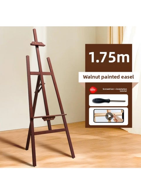 Easel Art Student Special Sketch Drawing Board Stand Display Stand Foldable 4k Children Portable Sketch Wooden Oil-Color:1.75m Walnut Color Easel [imported Yellow Pine]