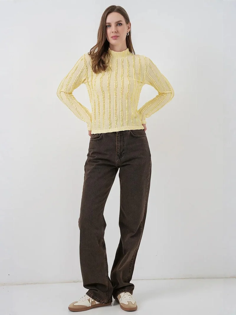 BIG DART BDART Textured Slim Fit Half Turtleneck Blouse