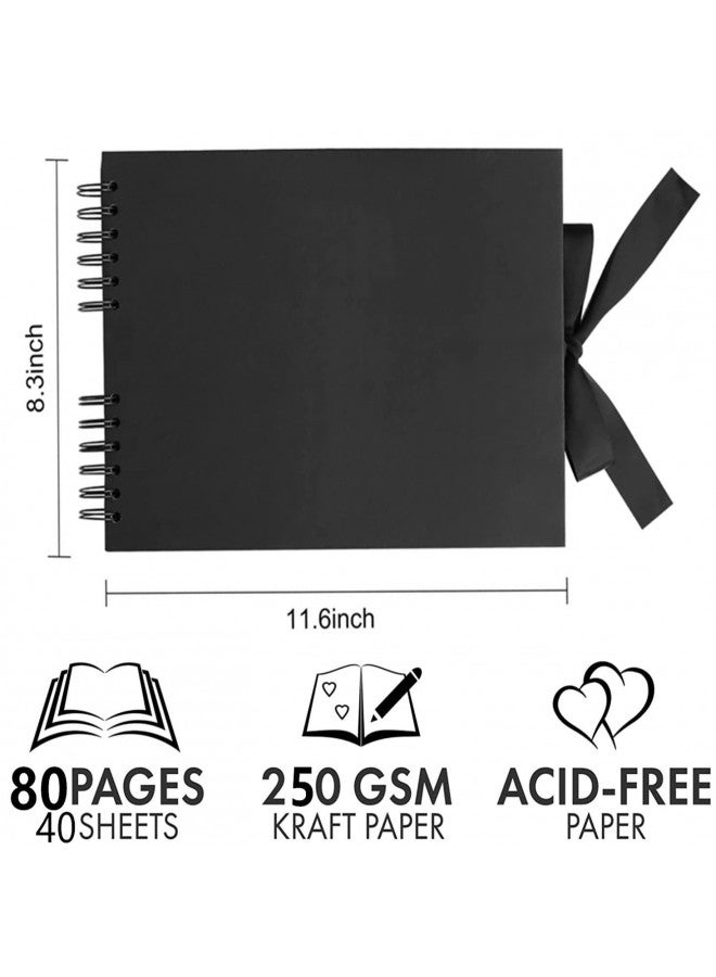 INNOCHEER Photo Album Scrapbook - Photo Album Self Adhesive 80 Black Pages, Large Photo Album Scrap Book Wedding Guest Book for DIY Anniversary Travel Memory Scrapbooking (Black 8X12) - Image 2
