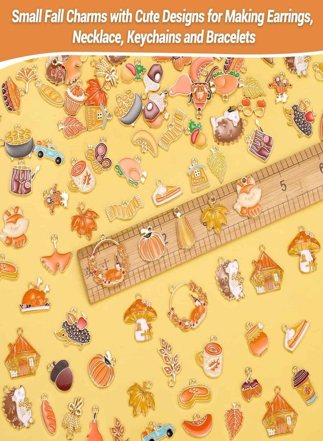 Acejoz 100Pcs 50 Pairs Fall Charms for Jewelry Making and Bracelets, Thanksgiving Autumn Charms Gold Enamel Jewelry Pendants for Earring Bracelet Necklace Crafts Making - Image 3