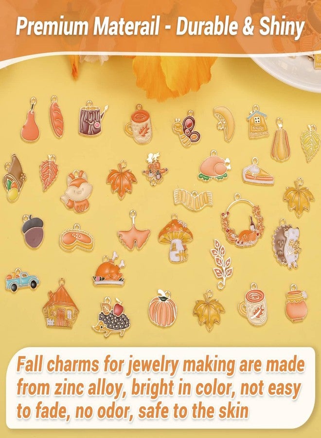 Acejoz 100Pcs 50 Pairs Fall Charms for Jewelry Making and Bracelets, Thanksgiving Autumn Charms Gold Enamel Jewelry Pendants for Earring Bracelet Necklace Crafts Making - Image 4